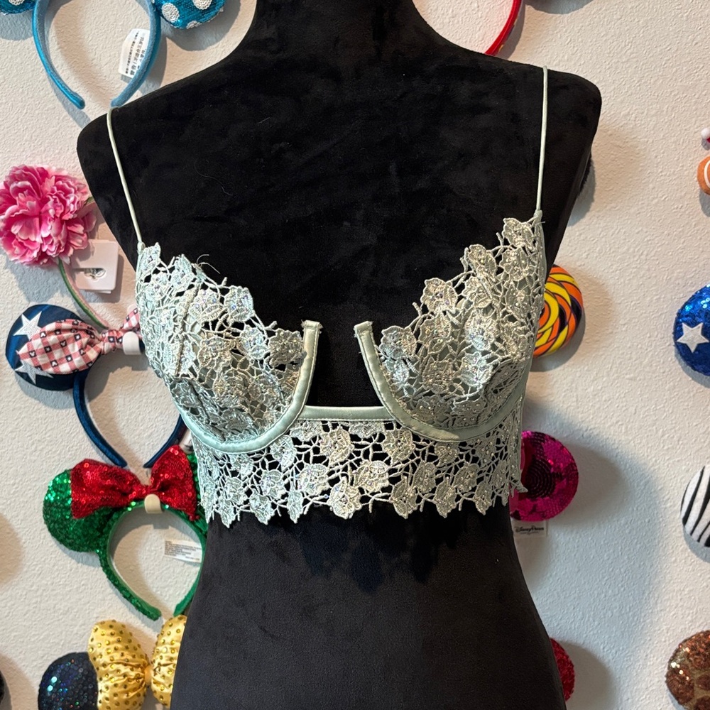 For Love & Lemons Sage Floral Lace Longline Underwire Bralette